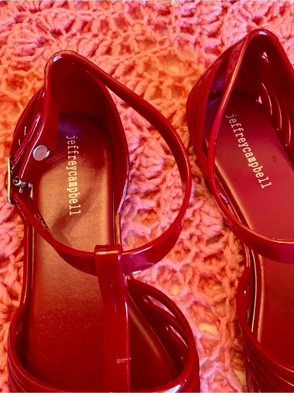 Jeffrey Campbell Red Patent Strappy Pointed Flats with Ankle Strap